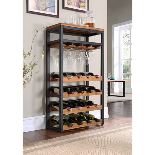 Loon Peak® Thrailkill 16 Bottle Floor Wine Bottle & Glass Rack in Black